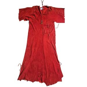 Vintage ERDA Maine Suede Leather Dress S Raw Hem Western Hippie Boho Festival